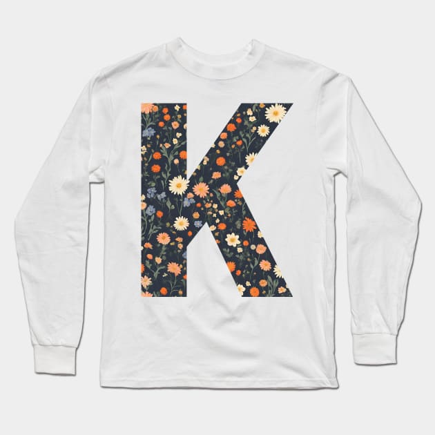 A vintage flower pattern filling the letter K Long Sleeve T-Shirt by Studio468